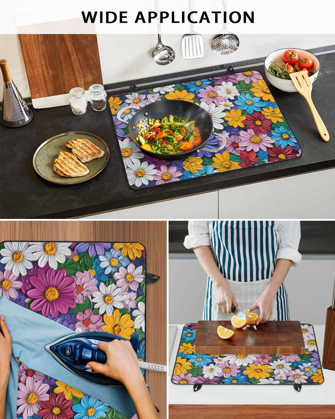 nqOlkjepod Large Induction Cooktop Protector Mat 36"x21", Colorful Spring Floral Stove Top Covers for Electric Stove, Modern Oil Painting Flowers Stove Burner Cover Mats, Glass Top Stove Cover