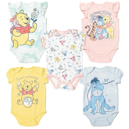 

Disney Tigger Winnie the Pooh Eeyore Newborn Baby Girls 5 Pack Cuddly Bodysuits Multi 0-3 Months