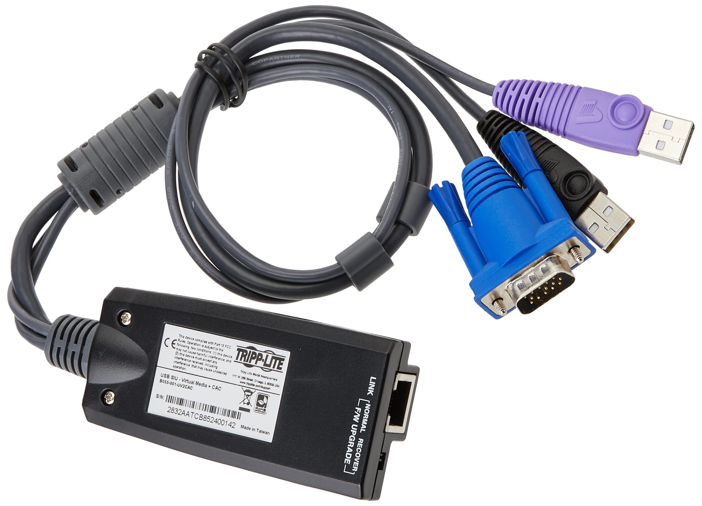 Tripp Lite by Eaton NetDirector USB Server Interface Unit with Virtual Media & CAC Support (B064-Series) - RJ-45/USB/VGA KVM Cable for KVM Switch - First End: 1 x RJ-45 Network - Female - Second En...
