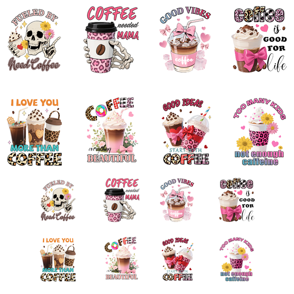 16 Sheets Iron on Transfers for T-Shirts and Coffee DTF Transfers Ready to Press Washable Iron on Decals for Women Girls Clothing Hat Bag Pillow DIY Crafts DIY