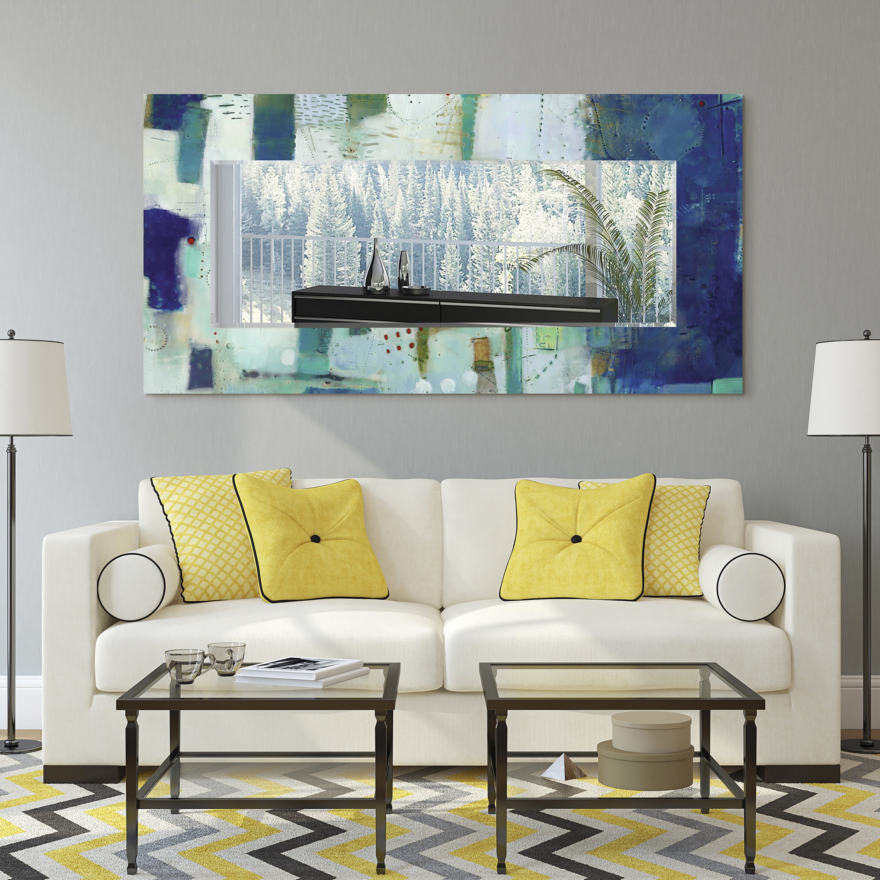 Empire Art Direct Crore I Rectangular Beveled Mirror on Free Floating Reverse Printed Tempered Art Glass, 72" x 36" x 0.4", Ready to Hang