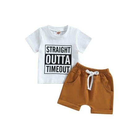 

Bagilaanoe 2pcs Toddler Baby Boy Short Pants Set Short Sleeve Letter Print T Shirt Tops + Shorts 6M 12M 18M 24M 3T Kids Casual Summer Outfits