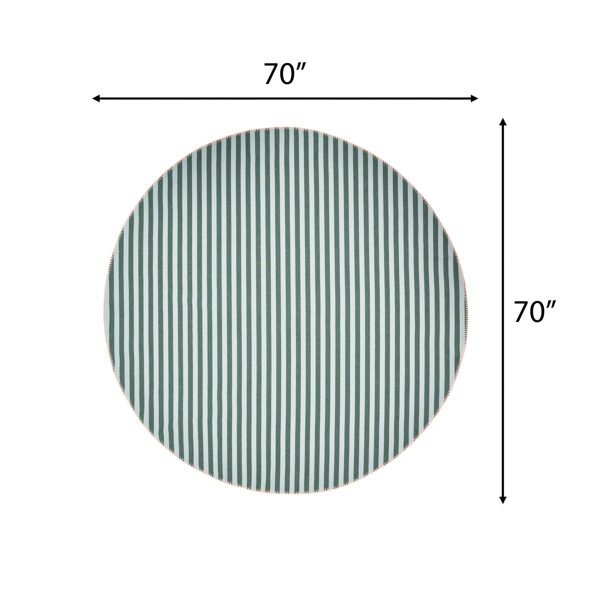 Beautiful Home by Drew Barrymore Yarn Dyed Stripe Whipstitch Fabric Tablecloth, Thyme Blue, 70" Round