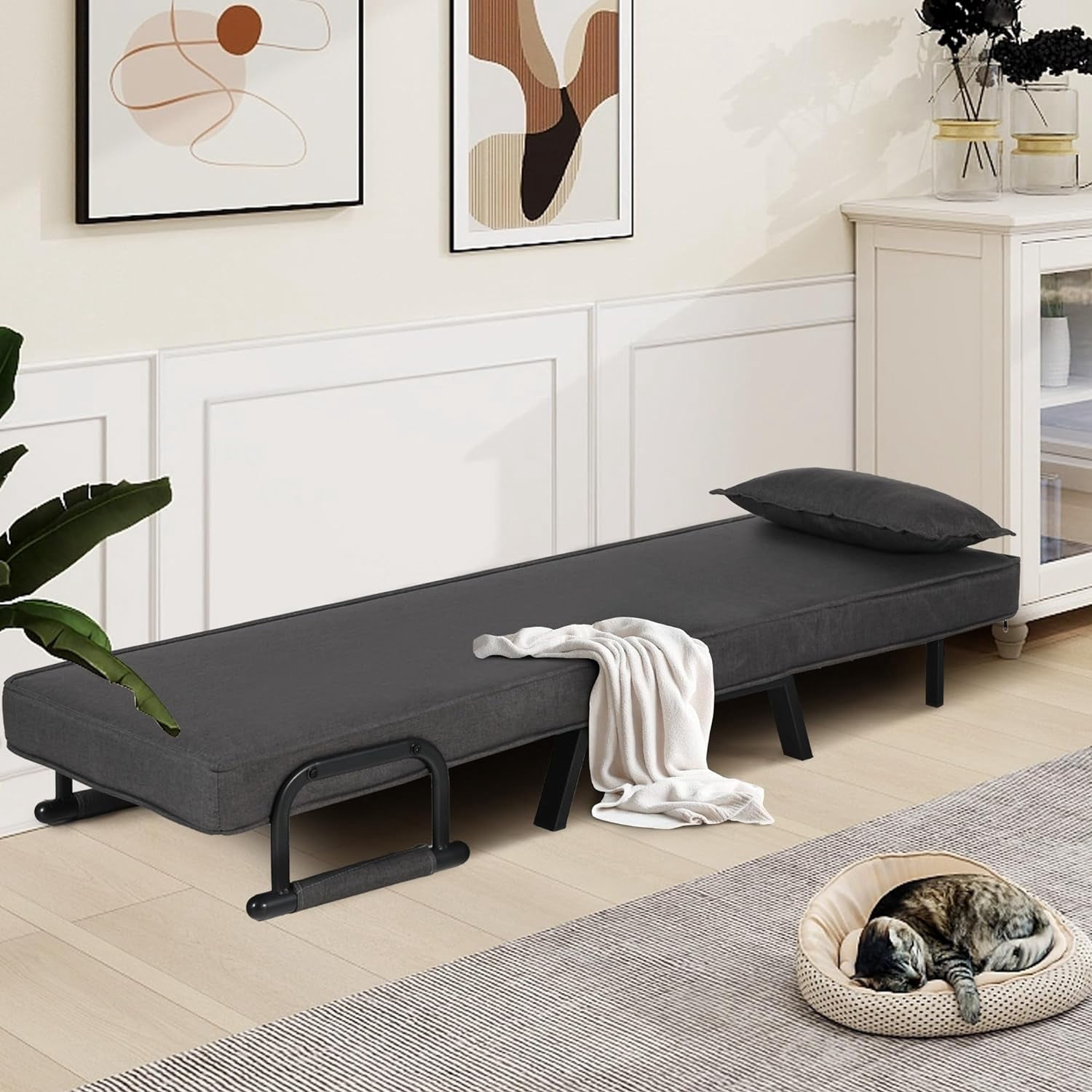 MIDODO Sleeper Chair Bed, 5 in 1  Convertible Sofa Bed with 5-Position Adjustable Backrest & Pillow Floor Single Futon Chairs
