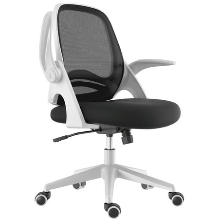 Hbada Home Office Chair Ergonomic Desk Chair with Adjustable Height Flip-Up Armrests Rocking Chair with Lumbar Support Soft Cushion Swivel Task Chair White