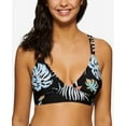 thumbnail image 2 of HULA HONEY Women's Black Tropical Print Stretch Strappy Strappy Deep V Neck Tie Aloha Breeze Swimsuit Top XL, 2 of 2