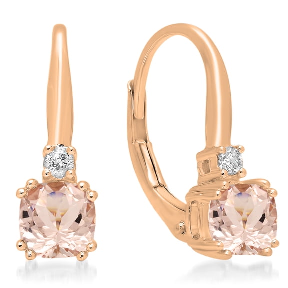1.05 Carat (ctw) 18K Rose Gold Cushion Cut Morganite & Round Cut White Diamond Ladies Dangling Drop Earrings 1 CT