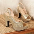 thumbnail image 5 of Women's Glitter Platform Sandals Breathable Peep Toe Platform Block Heel Slingback Dress Pumps Shoes for Wedding, 5 of 6