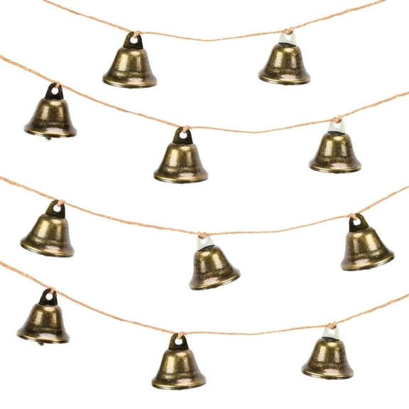 Christmas Bells Garland - 3.3 Ft Rustic Bells Christmas Garland Banner for Christmas Tree Mantle Fireplace Wall Home,Bronze,2 Pcs