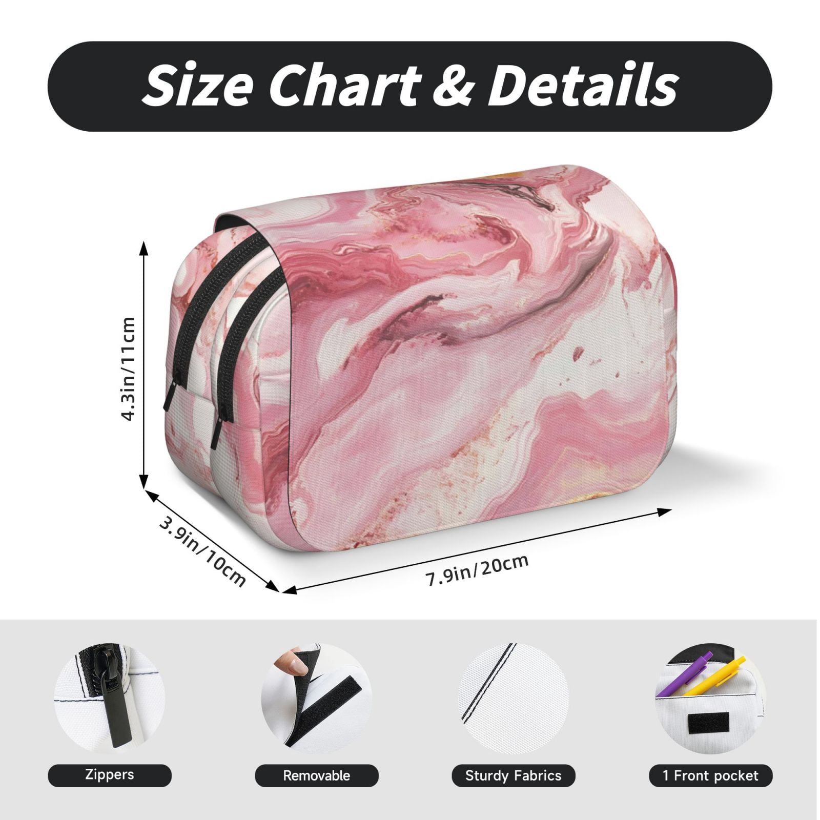 Large-Capacity Flip-Top Double-Layer Pencil Case, Multi-Functional Pocket Pen Case, Durable Stationery Organizer Pink Marble_1
