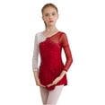 thumbnail image 2 of YIZYIF Girls Long Sleeve Rhinestone Mesh Dress Dance Costume Ice Skating Performance Dancewear Burgundy 12, 2 of 7