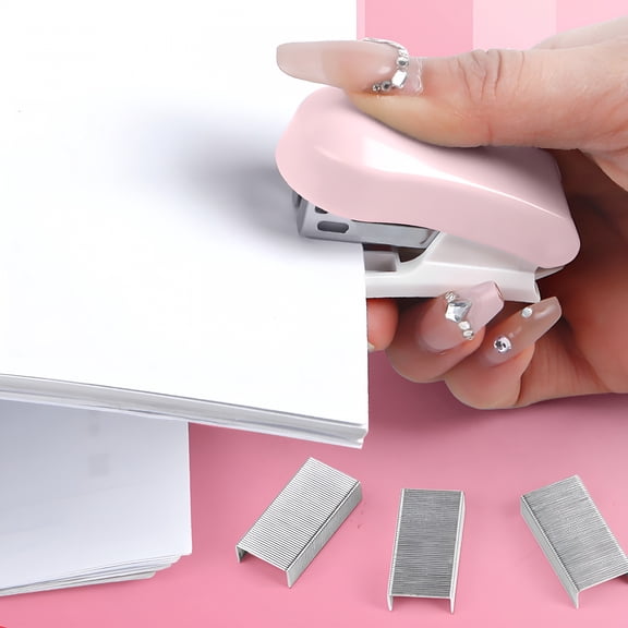 CCOCC Pink Color Mini Stapler with Staples Small Cute Stapler for Desk,Gift for Student or Office Use,Mini Stapler,Desktop Stapler
