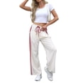 thumbnail image 2 of Women'S Wide Leg Pants Drawstring High Rise Side Striped Slouchy Palazzo Pants with Pockets Beige Red Edge L, 2 of 7
