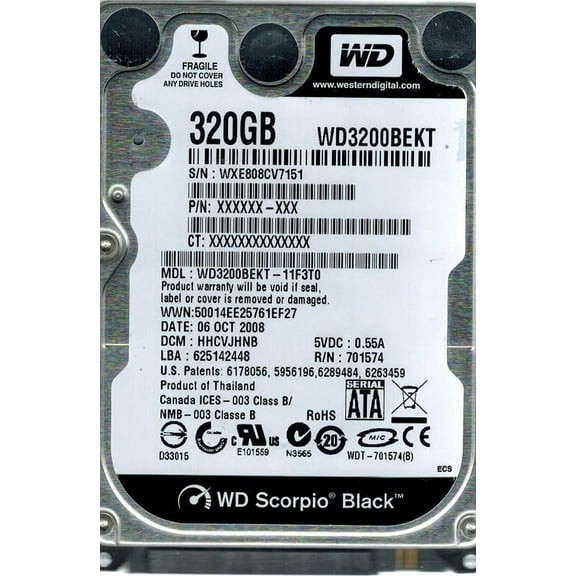 Western Digital WD3200BEKT-11F3T0 320GB DCM: HHCVJHNB