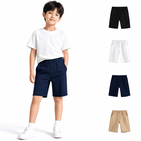 HAOTAGS School Uniform Shorts for Teen Boys (3-16)Casual Elastic Waist Sport Shorts with Pockets Navy Size 8