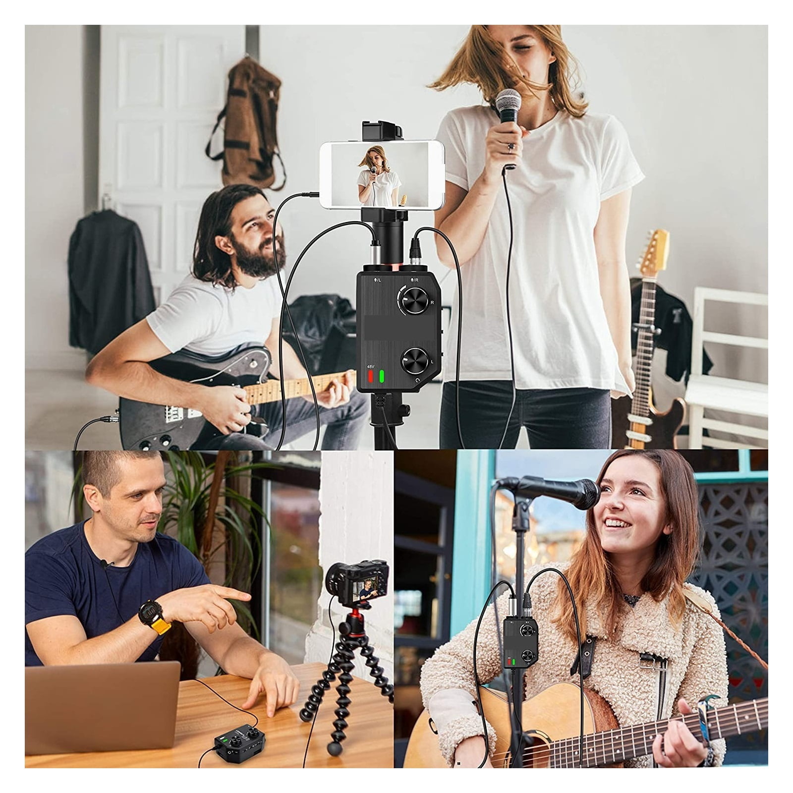 2-Channel Microphone Audio Mixer Preamp With Phantom Power, Guitar Audio Interface Microphone For Camera