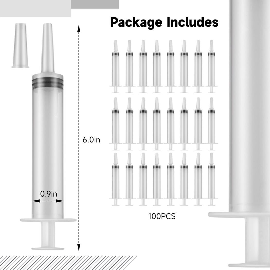 100 Pack 20ml Syringes with Tip Cap, Reusable Party Syringe, Durable Jello Shot Containers, Party Liquid Syringe for Jello Shot, Halloween, Christmas, Bachelorette Parties, Nurses