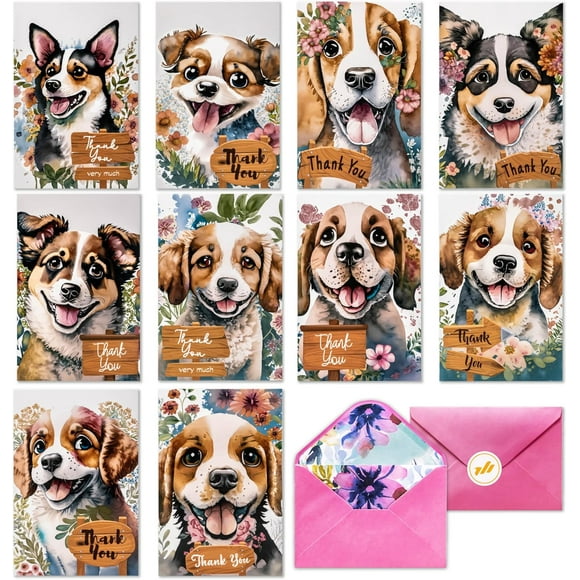 TRAHOO-50 Pack Dog Thank You Cards, Cute Thank You Cards With Envelopes, Animal Themed 4x6 Thank You Notes With Envelopes Set For Girls Birthday, Baby Shower, Small Business