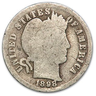 1898 Silver Barber Dime GOOD FREE SHIPPING 