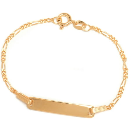Pori Jewelers 18kt Gold Plated 925 Sterling Silver Figaro Chain Kid ID Bracelet