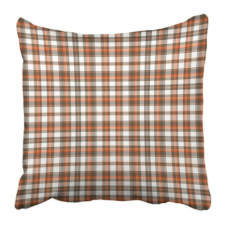 Brown White Gingham CMFUN Colorful Checkered Brown Orange and White Plaid Checks Colored Gingham Material Pillow Case Cushion Cover 18x18 inch ()