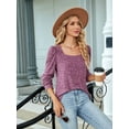 thumbnail image 3 of Womens Long Sleeve Ribbed Knit Tops Loose Fit Soft Plain Basic Square Neck Casual Knitwear Sweater Blouses  Red L, 3 of 8