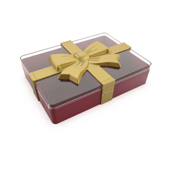 COOK WITH COLOR Snack Box, 4-Compartment Divided Container with Ribbon Bow Lid, Red