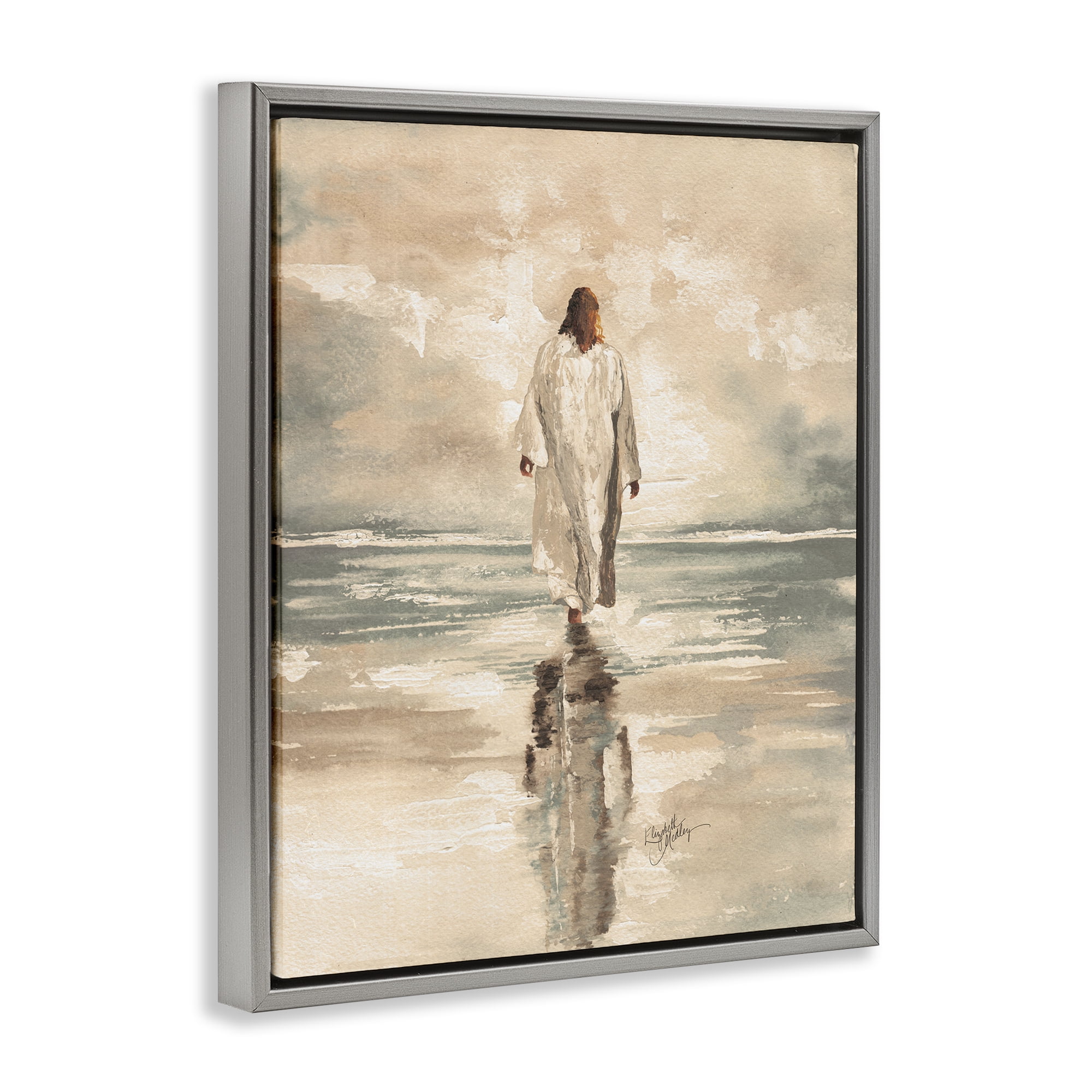 Stupell Industries Jesus Calms The Sea Gray Framed Floater Canvas Wall Art, design by Elizabeth Medley
