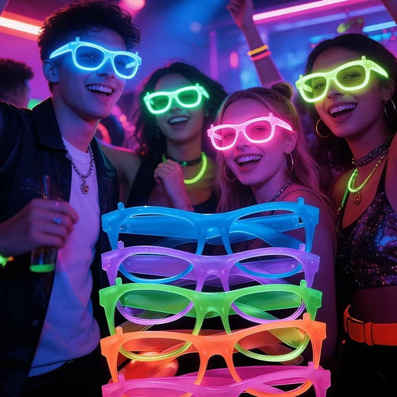16-Pack Glow Party Glasses, Random Neon Color Plastic Frames