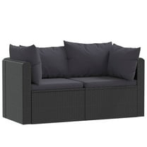 2pc Outdoor Modular Loveseat Set, Black Cushions, Poly Rattan, Steel