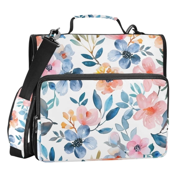 ALAZA Zipper Binder Watercolor Flowers and Leaves 3 Ring Trapper Keeper File Folder Organizer Bag