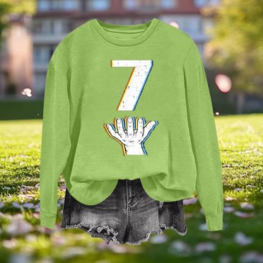 Cutuoiiu Sweatshirt for Women Long Sleeve 6-7 Print Solid Color Sport Shirts Gifts