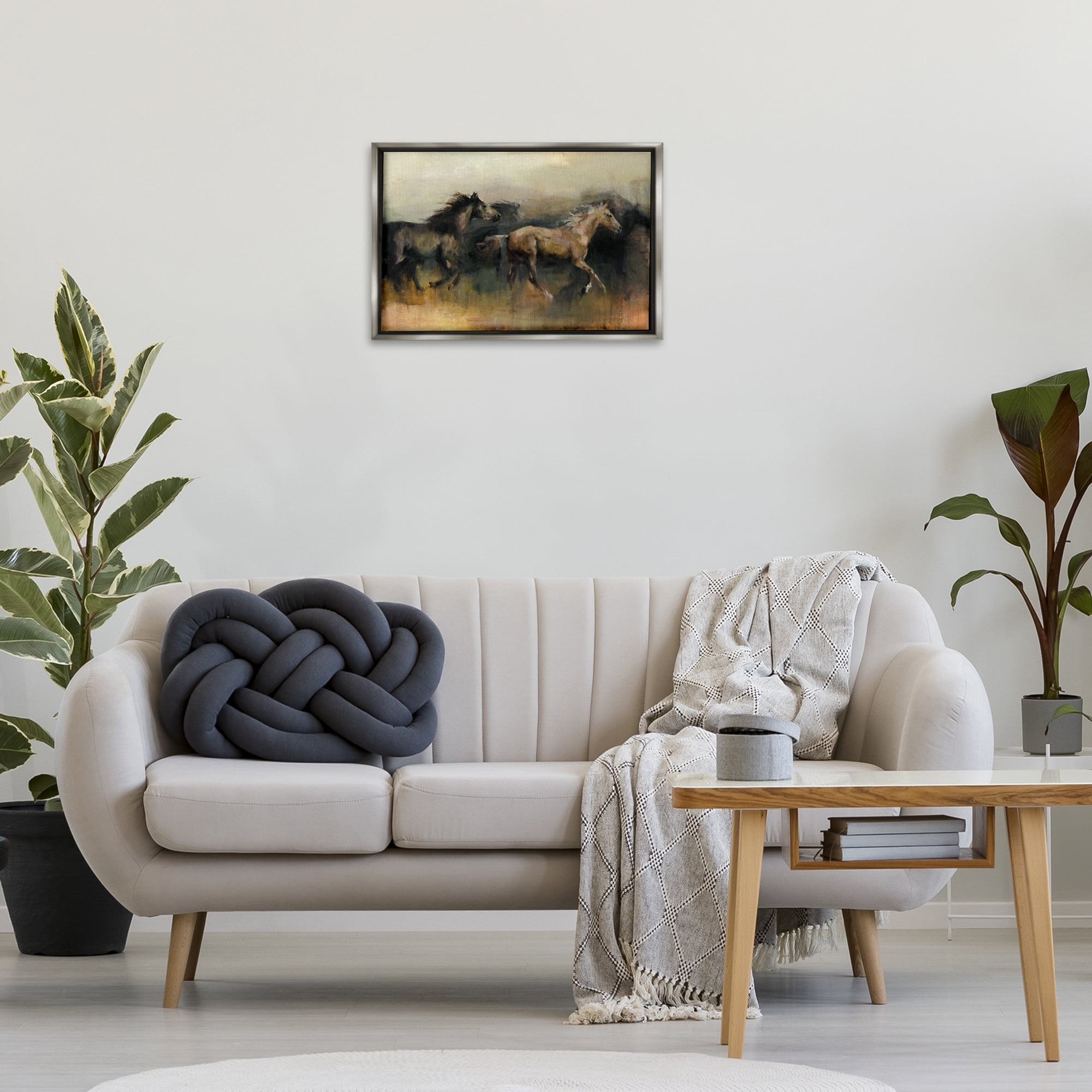 Stupell Industries Roaming The West Horses Animals Painting Gray Floater Framed Canvas Art Print Wall Art, 25 x 17
