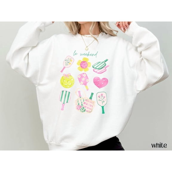 Pickleball Lover Sweatshirt, Preppy Pickleball Crewneck Sweater, Women Pickleball, Le Weekend Pink Pickleball Paddle Shirt, Pickle Ball All Size S-5Xl
