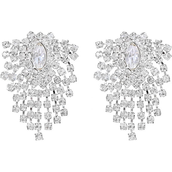 Women's rhinestone earrings, sparkling silver pendant earrings, women's long chandelier earrings, tassel lightweight stud earrings, cubic zirconia (KE011S-W)