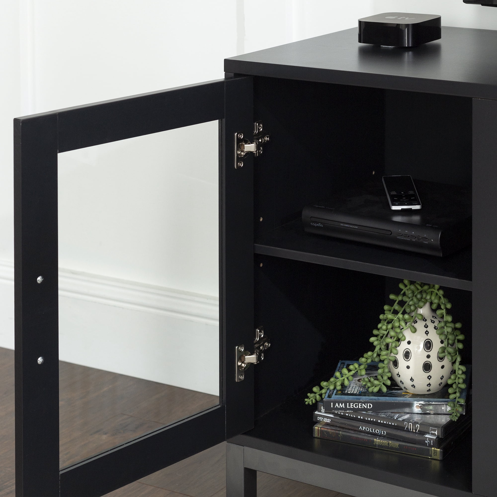 Manor Park Modern TV Stand with 2 Storage Cabinets for TVs up to 56", Black