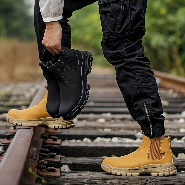 FLTHDD Plus Size Men s Solid Colour Classic Steel Toe Puncture Proof Work Boots Comfy Non Slip Durable Rubber Sole Safety Shoes Men s Functional Footwear Gift Walmart