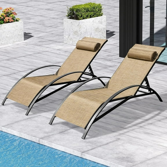 EROMMY Patio Chaise Lounge Chair Set of 2, Outdoor Lounge Chairs with 5 Position Adjustable Backrest, All-Weather Waterproof Pool Lounge Chairs for Poolside Beach Yard