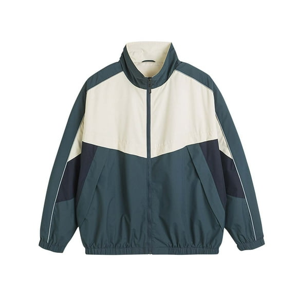 Dagegui Men's Varsity Jacket Color Block Windbreaker Outwear Lightweight Stand Collar Long Sleeve Coats with Pocket Army Green M