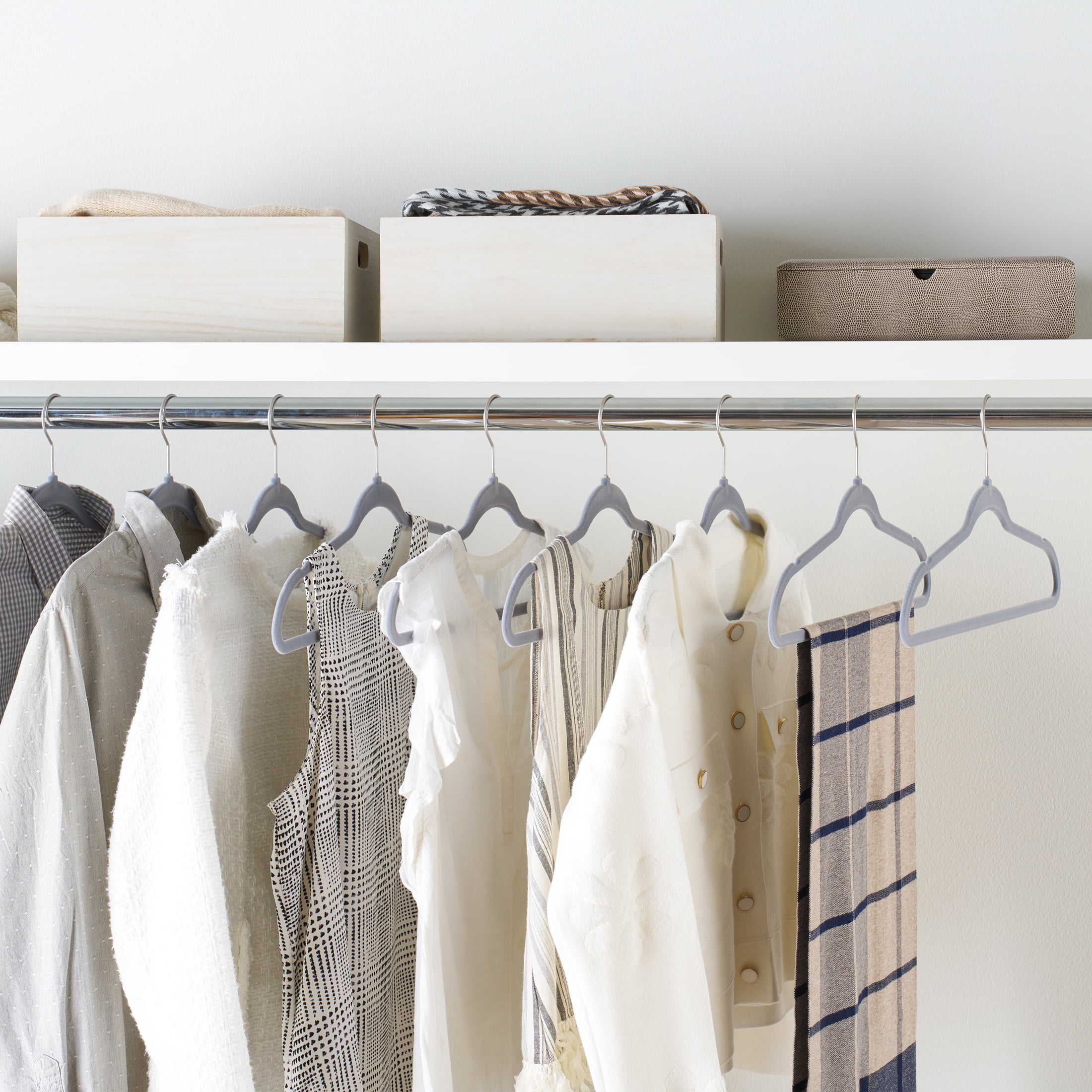 Better Homes & Gardens Velvet Adult Clothing Hangers, Grey, Non-Slip, Space Saving, 30 Count