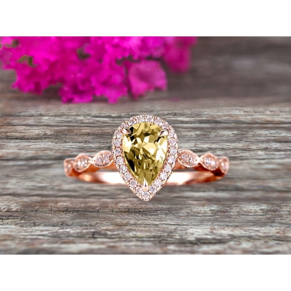 1.75 Carat 8x5mm Pear Shape Champagne Diamond Moissanite Engagement Ring Promise Ring Anniversary Ring On 10k Rose gold Art Deco Ring