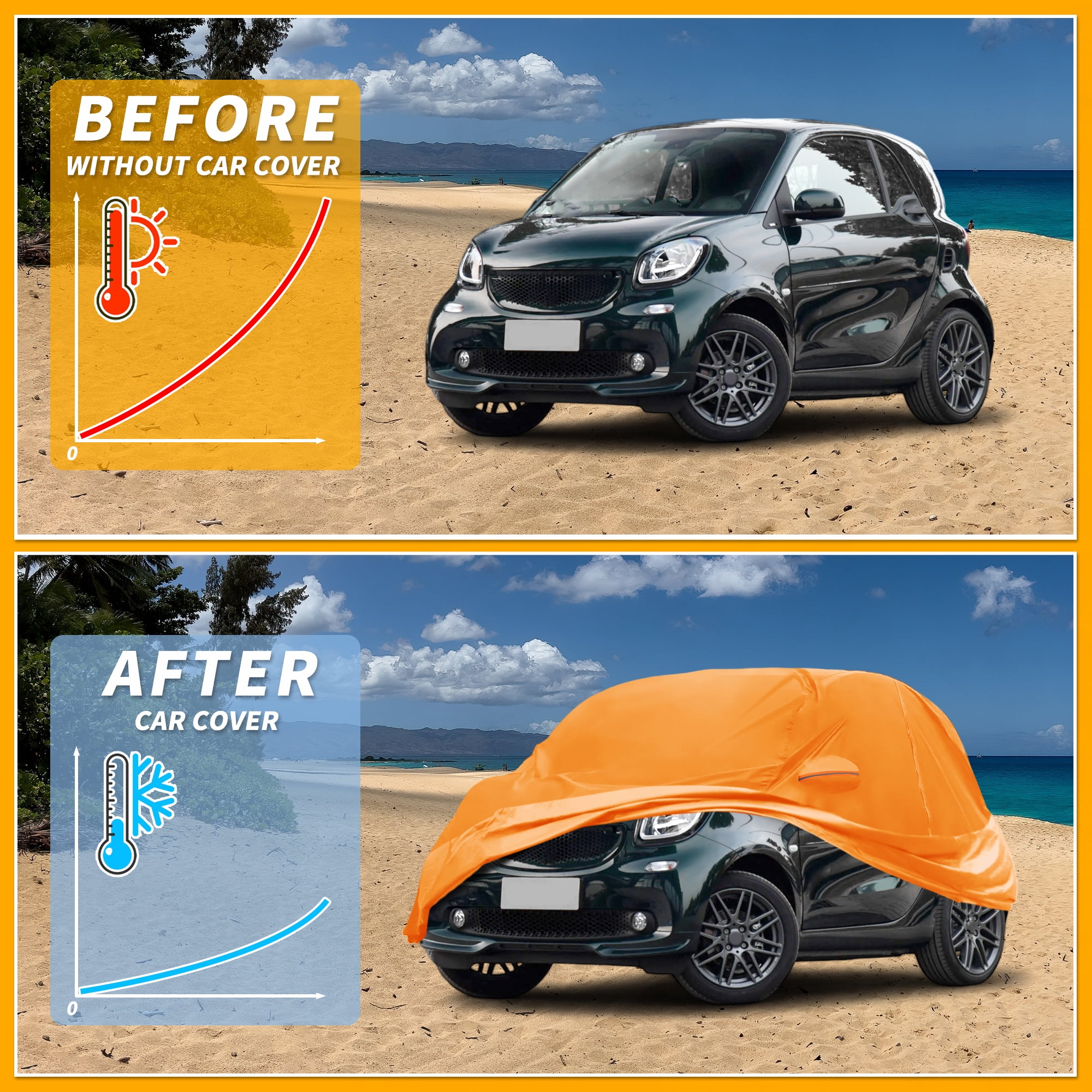 Unique Bargains Car Cover for Smart Fortwo 2007-2019 Aluminum Film with Left Zipper