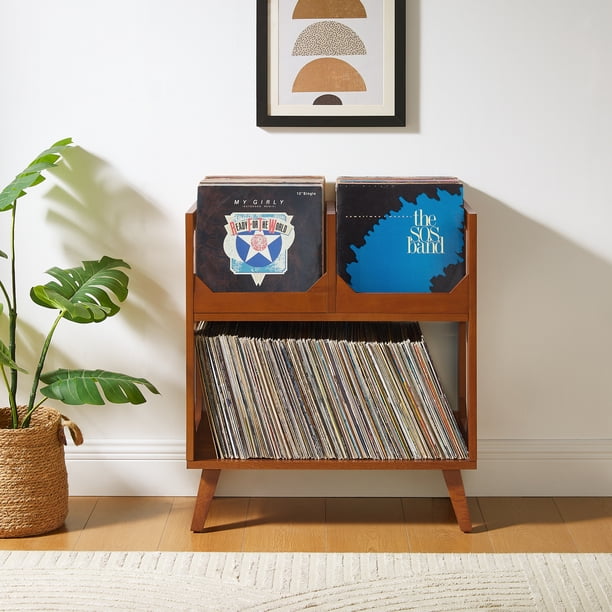 Crosley Furniture Asheville Medium Record Storage Stand in Walnut