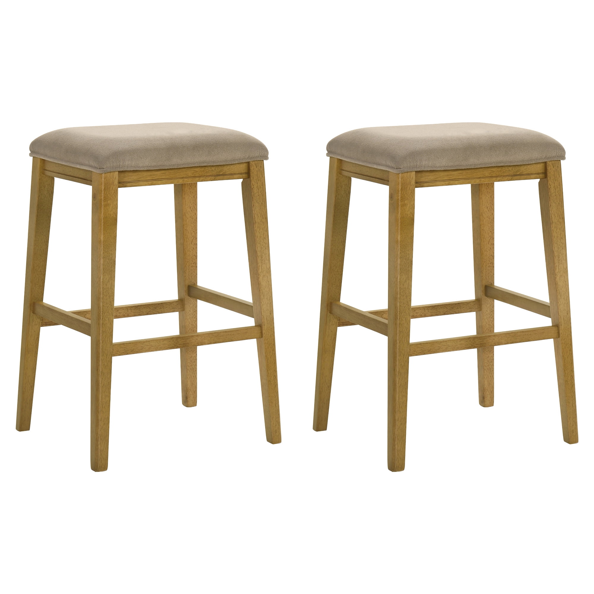 Jane Contemporary Transitional Wood Bar Height Kitchen Bar Stool in Amber Glow Finish with Taupe Fabric Upholstered Seat - Set of 2