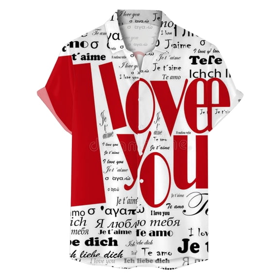 JHHLSF Mens Valentines Day Fashion Printed Short Sleeved Button Up Shirt Brown,XL