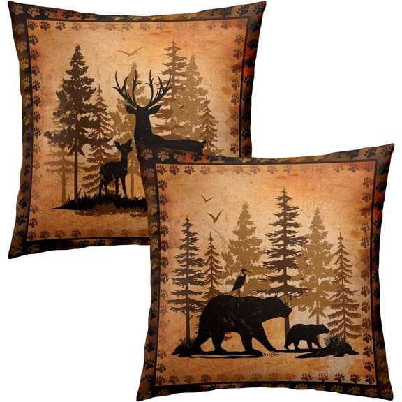 Ryan  Forest Bear Deer Throw Pillow Covers 18x18 Set of 2 Wildlife Animal Decorative Pillow Cases Square Cushion Cover for Couch Bed Sofa Chair