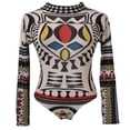 thumbnail image 1 of PENGXIANG Justaucorps Extensible à Imprimé Tribal pour Femmes, Transparent, Manches Longues en Maille Transparente, 1 of 3