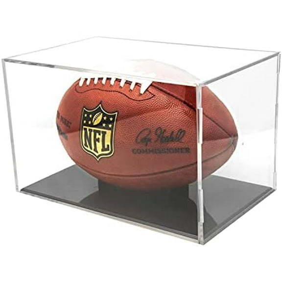 BallQube Football Display Case with added UV Protection for Autographed Football, includes Removable High Gloss Black Football Stand, Memorabilia Display Box for Football or Boxing Glove