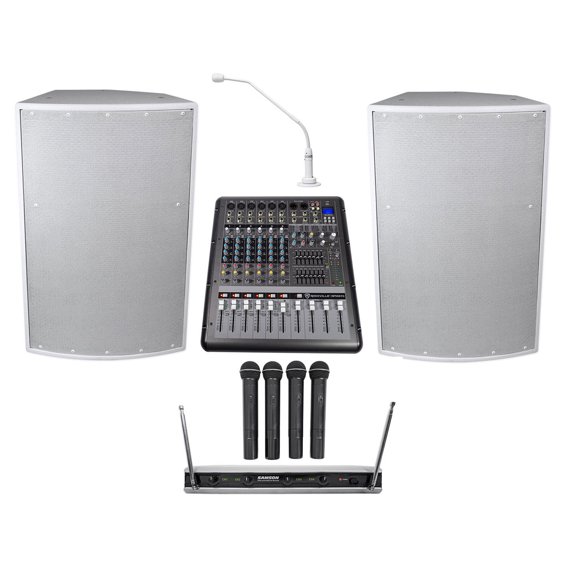 2) Peavey 15" Speakers+Mixer+4) Wireless Mics+Podium Mic 4 Church Sound Systems