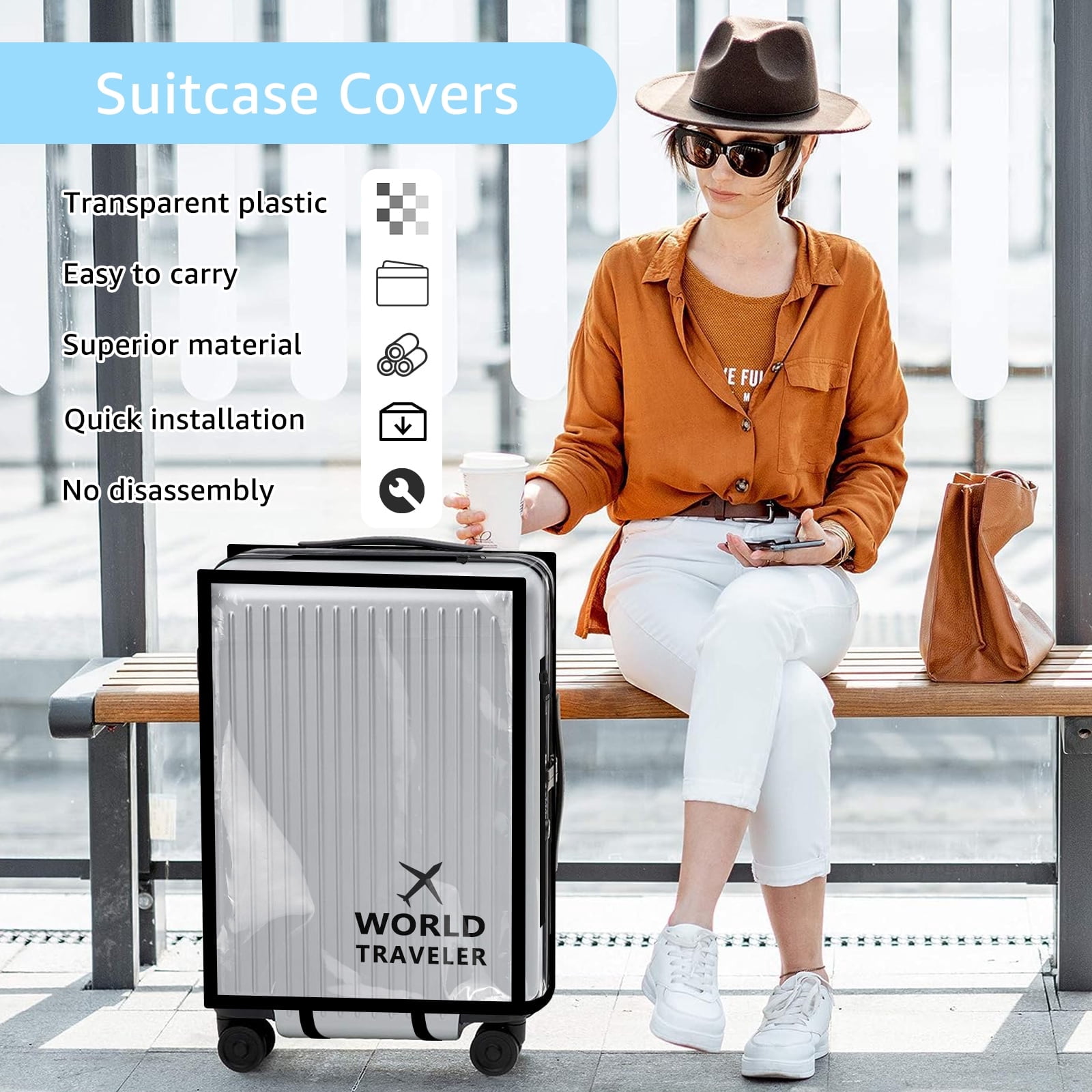 FUYGRCJ 3 Pieces Luggage Cover Protectors, Thicken PVC Suitcase Cover Set, Full Clear Suitcase Cover for 20 24 28 inch Wheeled Luggage, Waterproof Suitcase Protective Covers for Travelling